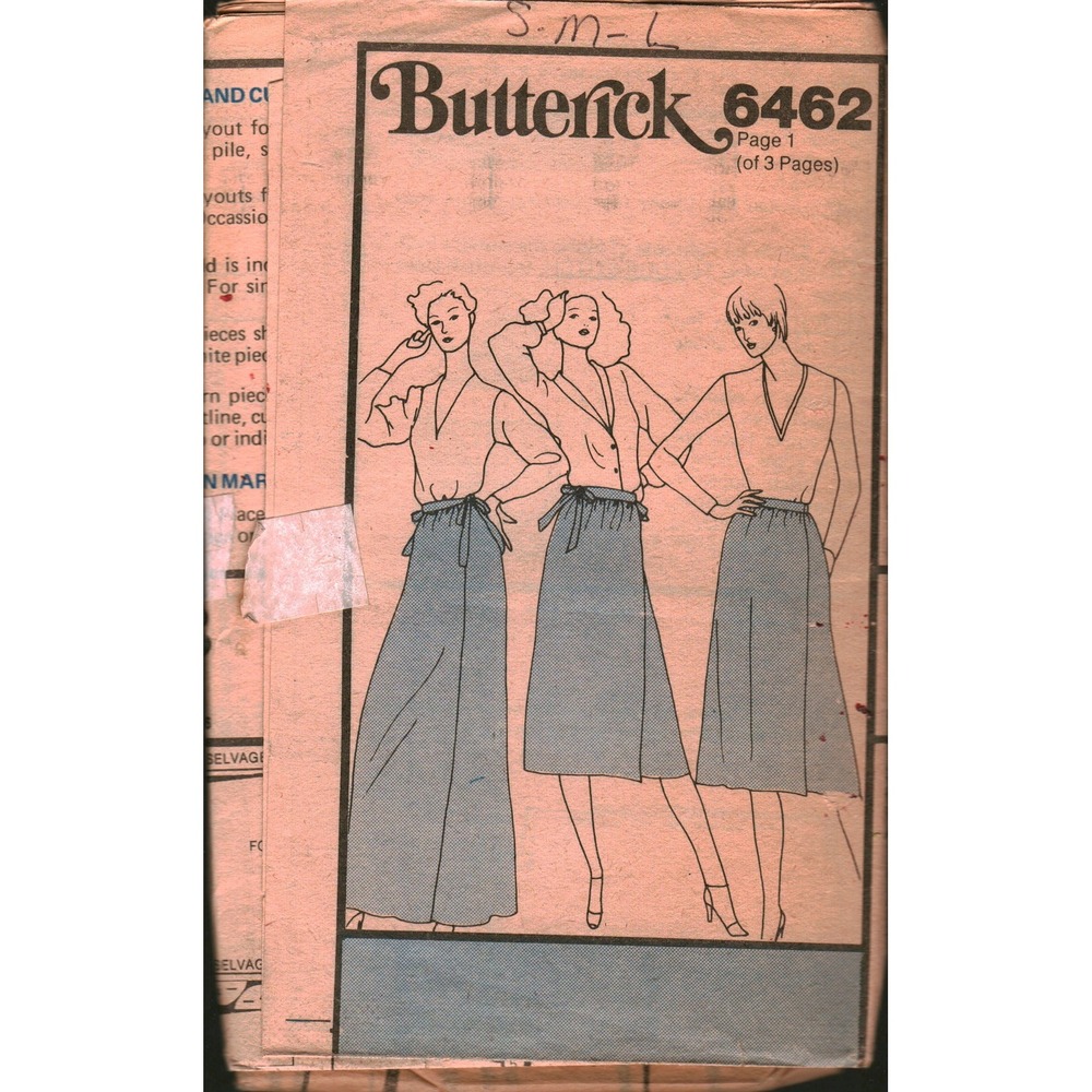 Vintage Butterick 6462 Misses Wrap Skirt Sewing Pattern Sizes S M L 3 Lengths